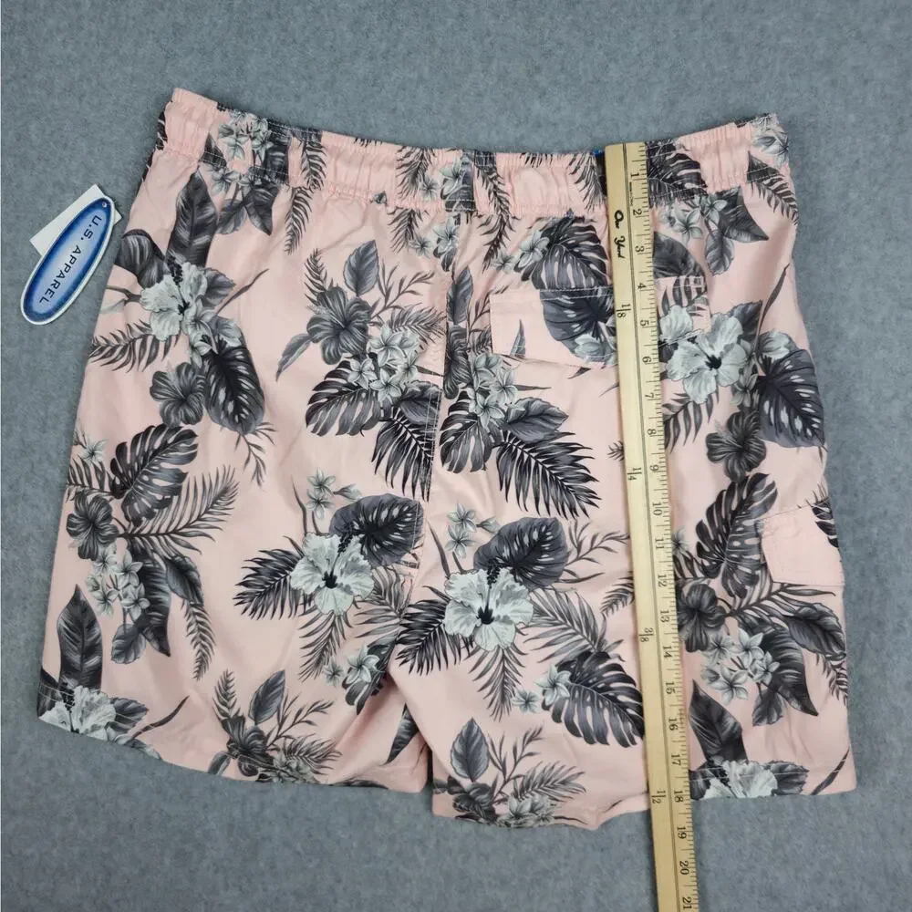 NWT U.S. Apparel Mens XL Bella Fleur Pink Floral Print Swim Shorts